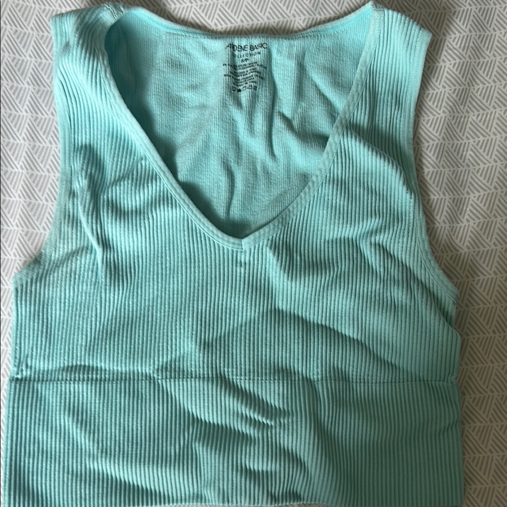 Ribbed V-Neck Tank Top - Aqua
